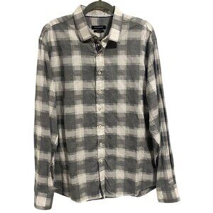 Bugatchi Gray Plaid‎ Long Sleeve Button Up Shirt Men's Size XL